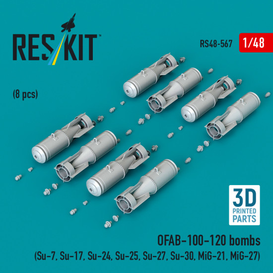Reskit Rs48-0567 1/48 Ofab-100-120 Bombs 8 Pcs Resin Kit