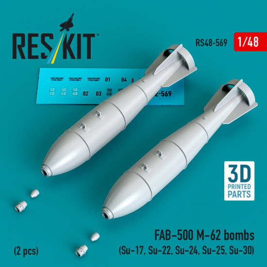 Reskit Rs48-0569 1/48 Fab-500 M-62 Bombs 2 Pcs Su-17, Su-22, Su-24, Su-25, Su-30