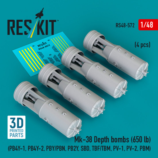 Reskit Rs48-0572 1/48 Mk-38 Depth Bombs 650 Lb 4 Pcs