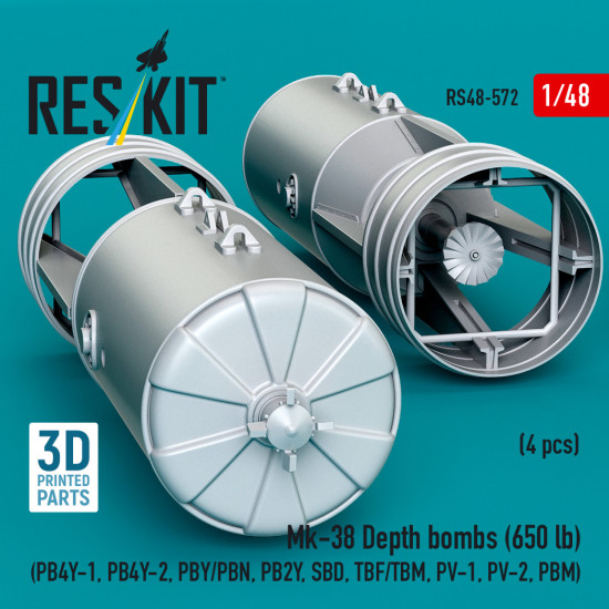 Reskit Rs48-0572 1/48 Mk-38 Depth Bombs 650 Lb 4 Pcs