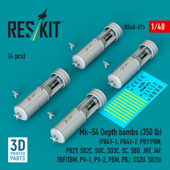 Reskit Rs48-0573 1/48 Mk-54 Depth Bombs 350 Lb 4 Pcs