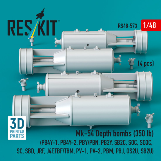 Reskit Rs48-0573 1/48 Mk-54 Depth Bombs 350 Lb 4 Pcs