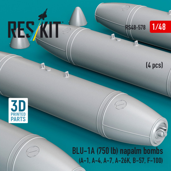 Reskit Rs48-0578 1/48 Blu-1a 750 Lb Napalm Bombs 4 Pcs