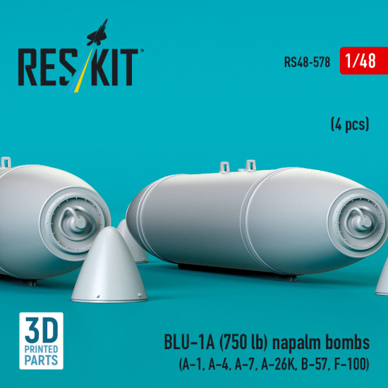 Reskit Rs48-0578 1/48 Blu-1a 750 Lb Napalm Bombs 4 Pcs