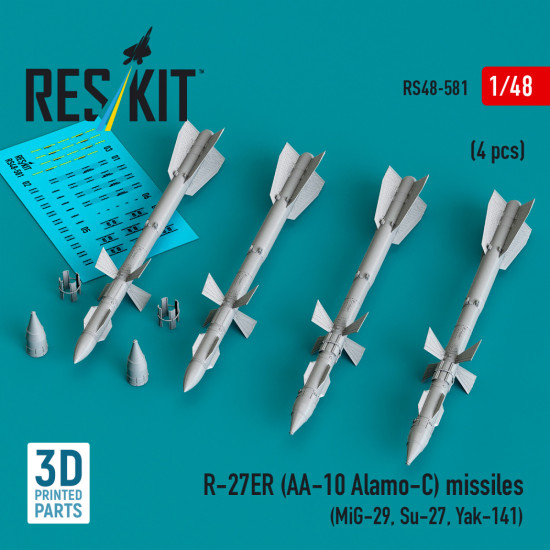 Reskit Rs48-0581 1/48 R-27er Aa-10 Alamo-c Missiles 4 Pcs