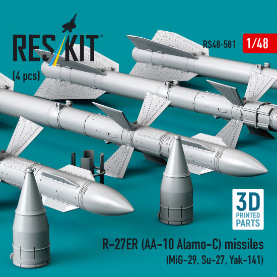 Reskit Rs48-0581 1/48 R-27er Aa-10 Alamo-c Missiles 4 Pcs