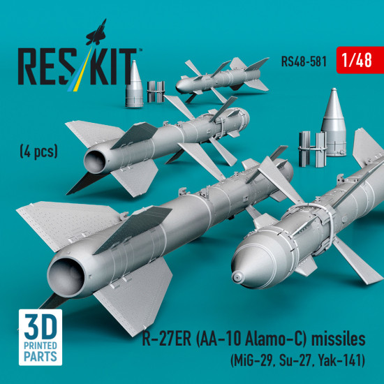 Reskit Rs48-0581 1/48 R-27er Aa-10 Alamo-c Missiles 4 Pcs