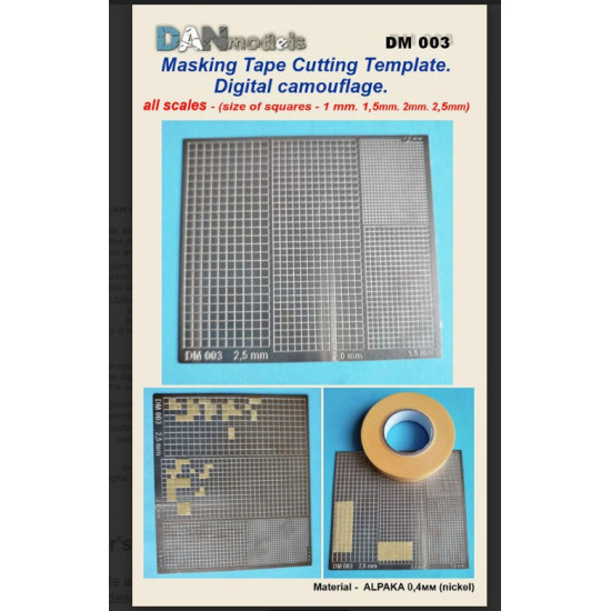 Dan Models N003 Masking Tape Cutting Template Digital Camouflage. All Scales - Size Of Squares - 1mm 1/5mm 2mm 2/5mm Material - Alpaka 0/4mm Nickel Dan Models N003 Masking Tape Cutting Template Digital Camouflage. All Scales - Size Of Squares - 1mm 1/5mm 2mm 2/5mm Material - Alpaka 0/4mm Nickel