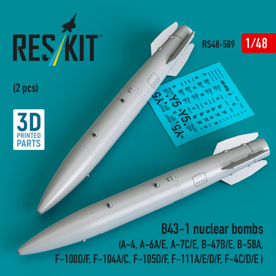 Reskit Rs48-0589 1/48 B43-1 Nuclear Bombs 2 Pcs Resin Kit