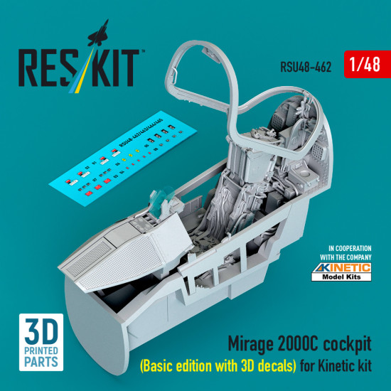 Reskit Rsu48-0462 1/48 Mirage 2000c Cockpit Basic Edition With 3d Decals For Kinetic Kit