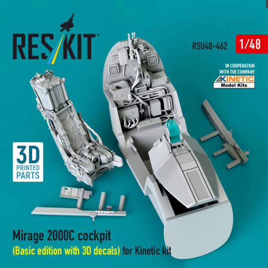 Reskit Rsu48-0462 1/48 Mirage 2000c Cockpit Basic Edition With 3d Decals For Kinetic Kit