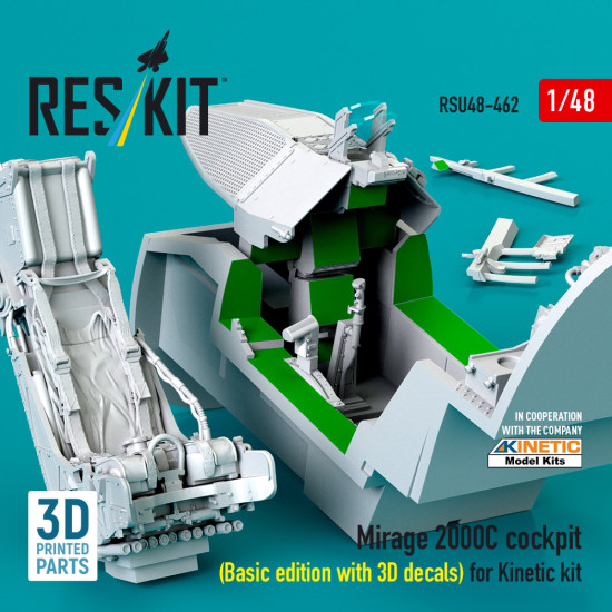 Reskit Rsu48-0462 1/48 Mirage 2000c Cockpit Basic Edition With 3d Decals For Kinetic Kit