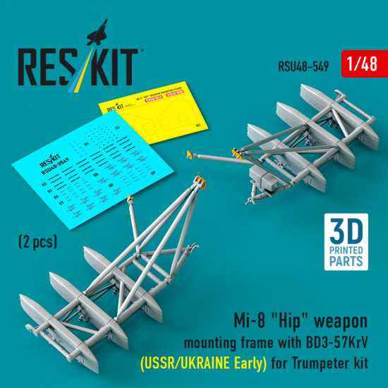 Reskit Rsu48-0549 1/48 Mi-8 Hip Weapon Mounting Frame With Bd3-57krv For Trumpeter Kit Ussr/Ukraine Early 2 Pcs