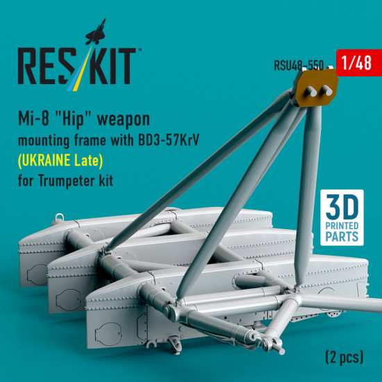 Reskit Rsu48-0550 1/48 Mi-8 Hip Weapon Mounting Frame With Bd3-57krv For Trumpeter Kit Ukraine Late 2 Pcs