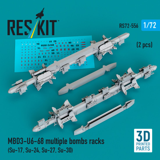 Reskit Rs72-0556 1/72 Mbd3-u6-68 Multiple Bombs Racks 2 Pcs Su-17, Su-24, Su-27, Su-30 3d Printed Reskit Rs72-0556 1/72 Mbd3-u6-68 Multiple Bombs Racks 2 Pcs Su-17, Su-24, Su-27, Su-30 3d Printed