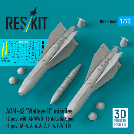 Reskit Rs72-0563 1/72 Agm-62 Walleye Ii Missiles 2 Pcs With An/Awg-16 Data Link Pod 1 Pcs Reskit Rs72-0563 1/72 Agm-62 Walleye Ii Missiles 2 Pcs With An/Awg-16 Data Link Pod 1 Pcs