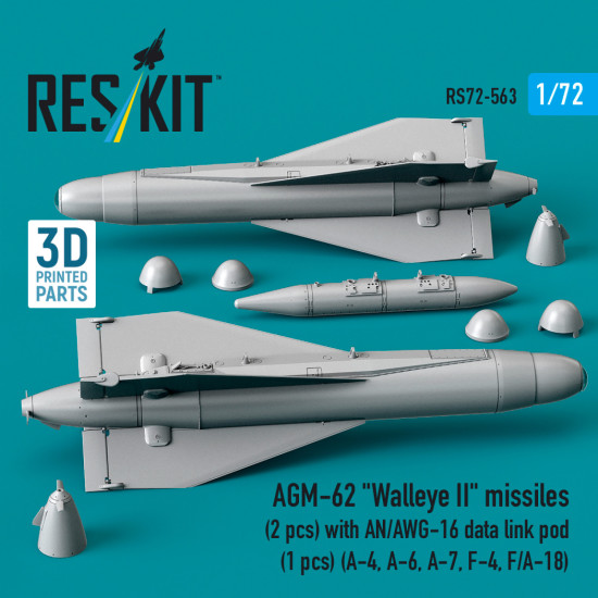 Reskit Rs72-0563 1/72 Agm-62 Walleye Ii Missiles 2 Pcs With An/Awg-16 Data Link Pod 1 Pcs Reskit Rs72-0563 1/72 Agm-62 Walleye Ii Missiles 2 Pcs With An/Awg-16 Data Link Pod 1 Pcs
