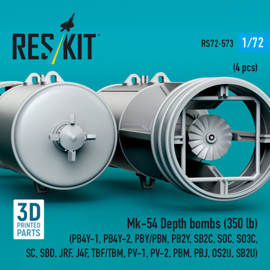 Reskit Rs72-0573 1/72 Mk-54 Depth Bombs 350 Lb 4 Pcs Resin Kit Reskit Rs72-0573 1/72 Mk-54 Depth Bombs 350 Lb 4 Pcs Resin Kit