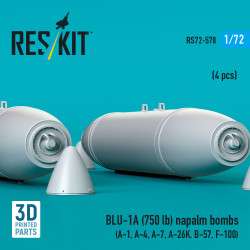 Reskit Rs72-0578 1/72 Blu-1a 750 Lb Napalm Bombs 4 Pcs Resin Kit