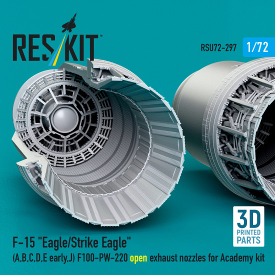 Reskit RSU72-0297 1/72 F‑15 Eagle/Strike Eagle A, B, C, D, E early J F100-PW-220 open exhaust nozzles for Academy kit Reskit RSU72-0297 1/72 F‑15 Eagle/Strike Eagle A, B, C, D, E early J F100-PW-220 open exhaust nozzles for Academy kit