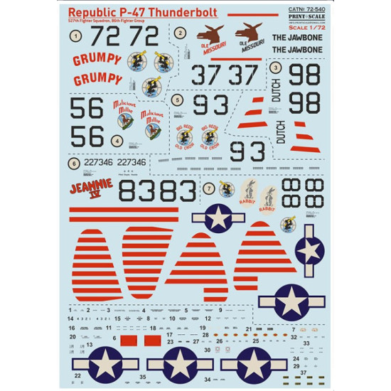 Print Scale 72-540 1/72 P-47 Thunderbolt 527th Fs 86th Fighter Group Print Scale 72-540 1/72 P-47 Thunderbolt 527th Fs 86th Fighter Group