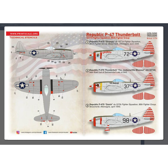 Print Scale 72-540 1/72 P-47 Thunderbolt 527th Fs 86th Fighter Group Print Scale 72-540 1/72 P-47 Thunderbolt 527th Fs 86th Fighter Group