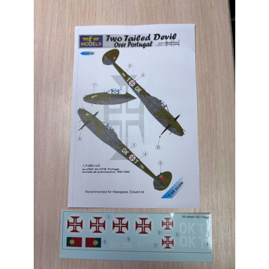 Lf Models C48150 1/48 Lockheed P-38g-1 Over Portugal Decal For Hasegawa, Eduard Lf Models C48150 1/48 Lockheed P-38g-1 Over Portugal Decal For Hasegawa, Eduard