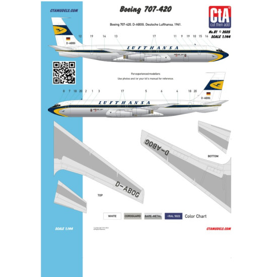 Cta Models 081 1/144 Decal For Boeing 707-430 Lufthansa Cta Models 081 1/144 Decal For Boeing 707-430 Lufthansa