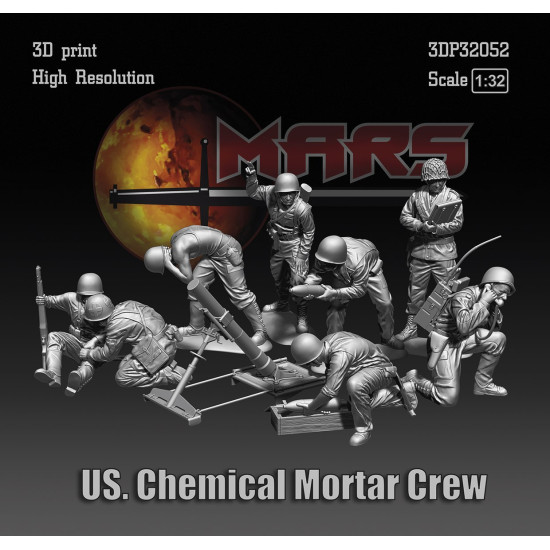 Mars Figures 3dp32052 1/32 Us Chemical Mortar Crew 8 Figures And Mortar 3d Printed Resin Mars Figures 3dp32052 1/32 Us Chemical Mortar Crew 8 Figures And Mortar 3d Printed Resin