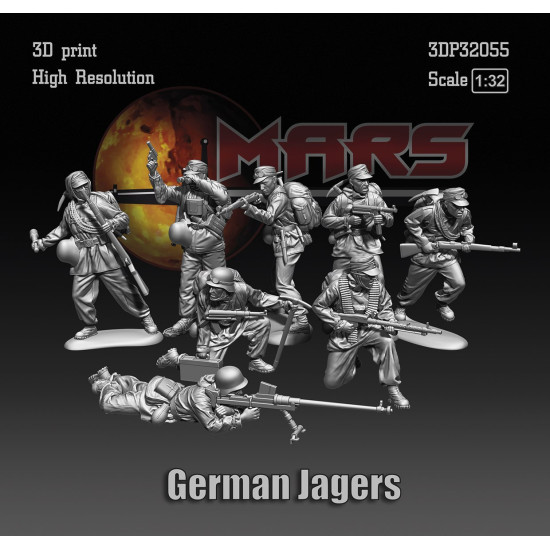 Mars Figures 3dp32055 1/32 German Jagers Ww2 8 Figures 3d Printed Resin Mars Figures 3dp32055 1/32 German Jagers Ww2 8 Figures 3d Printed Resin
