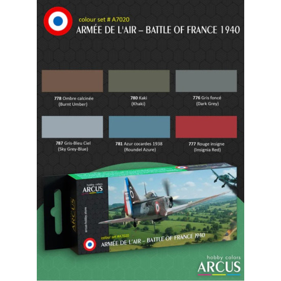 Arcus A7020 Acrylic Paints Set Armee De Lair Battle Of France 1940 6 Colors In Set 10ml