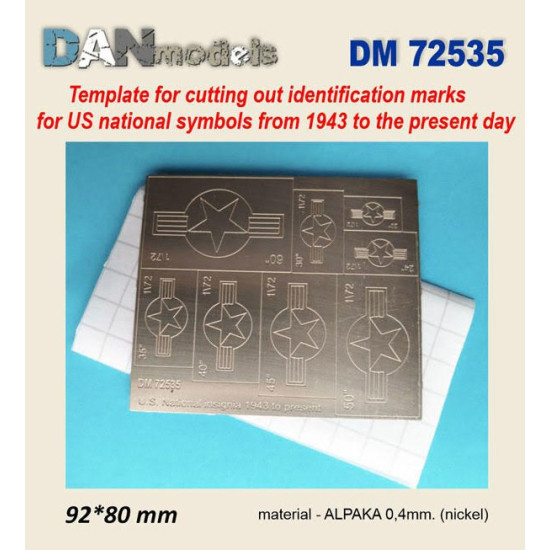 Dan Models 72535 1/72 Template For Cutting Out Identification Marks For Us National Symbols From 1943 To The Present Day 92/80mm Material-alpaka 0/4mm Nickel Dan Models 72535 1/72 Template For Cutting Out Identification Marks For Us National Symbols From 1943 To The Present Day 92/80mm Material-alpaka 0/4mm Nickel