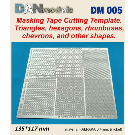 Dan Models 005 Masking Tape Cutting Template Triangles Hexagons Diamonds Chevrons And Other Shapes Size 135/117 Mm Material 0/4 Mm Alpaca Nickel