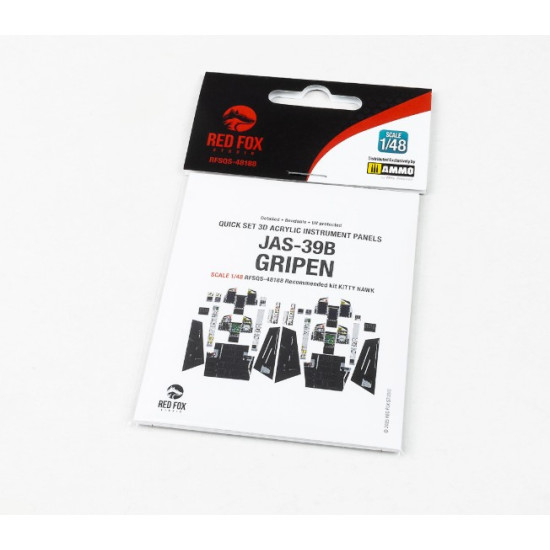 Red Fox Qs-48188 1/48 Jas-39b Gripen 3d Acrylic Instrument Panels For Kitty Hawk