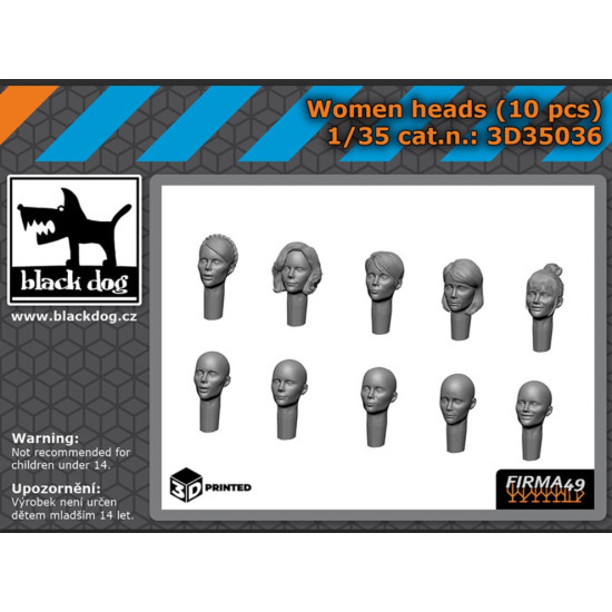 Black Dog 3d35036 1/35 Women Heads 10 Pcs 3d Printed