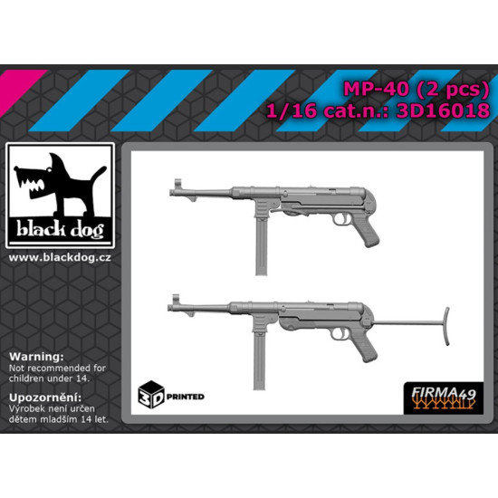 Black Dog 3d16018 1/16 Mp-40 2 Pcs 3d Printed