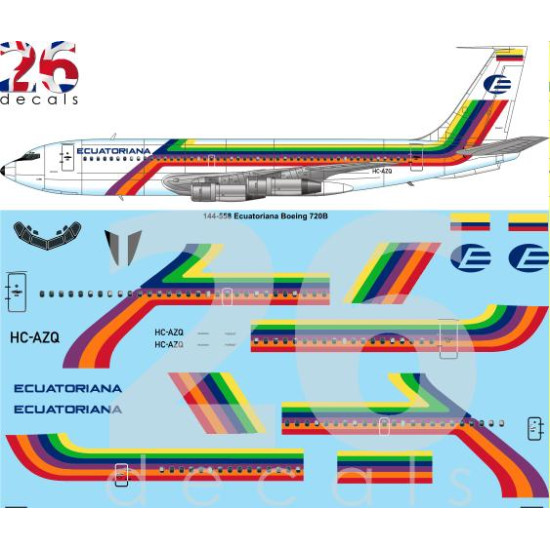 26decals 144-558 1/144 Ecuatoriana Boeing 720b Laser Decal