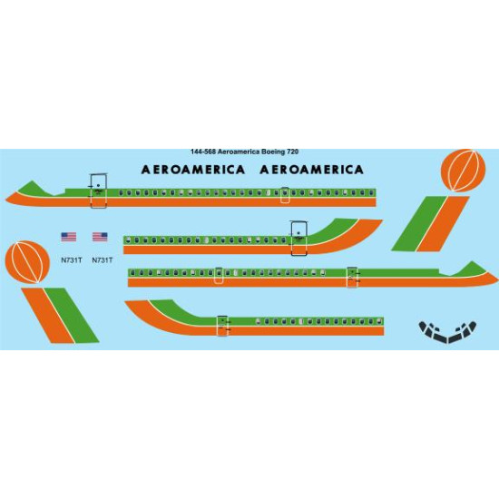 26decals 144-568 1/144 Aeroamerica Green And Orange Boeing 720 Laser Decal