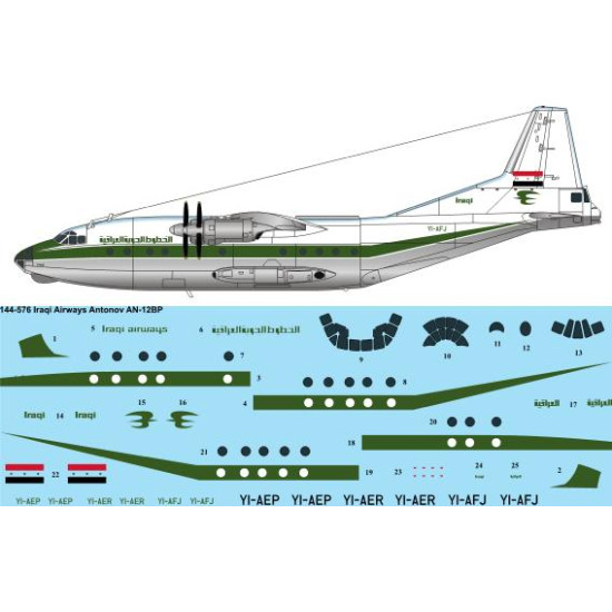 26decals 144-576 1/144 Iraqi Airways Antonov An-12 Laser Decal