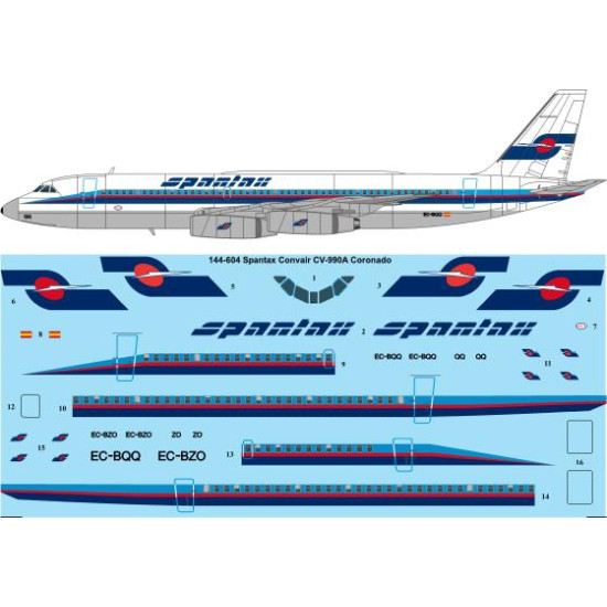 26decals 144-604 1/144 Spantax Final Livery Convair Cv-990a Coronado Laser Decal