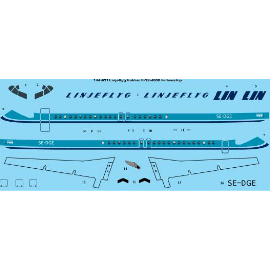 26decals 144-621 1/144 Linjeflyg Fokker F-28-4000 Fellowship Laser Decal