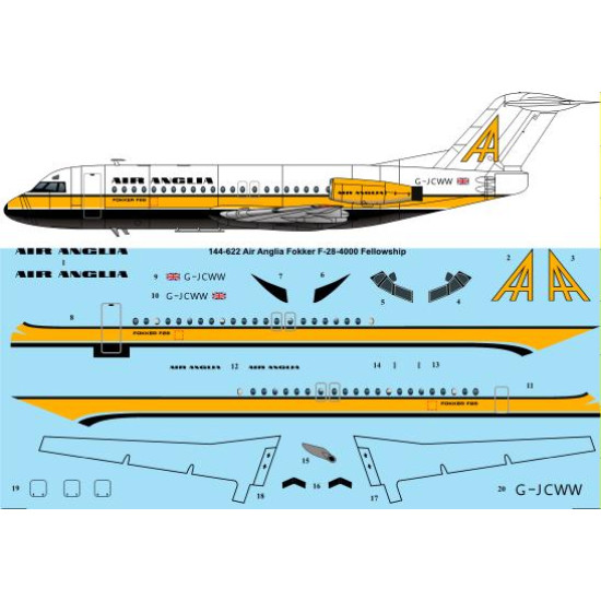 26decals 144-622 1/144 Air Anglia Fokker F-28-4000 Fellowship Laser Decal