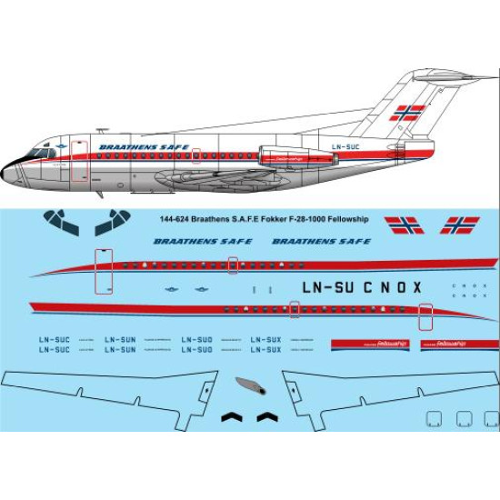 26decals 144-625 1/144 Braathens Safe Fokker F28-1000 Laser Decal