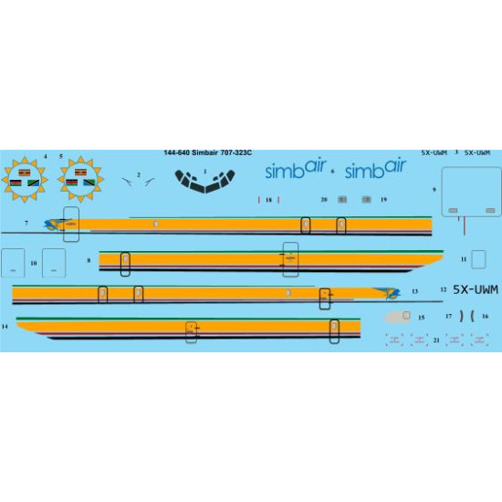 26decals 144-640 1/144 Simbair Boeing 707-323c Laser Decal