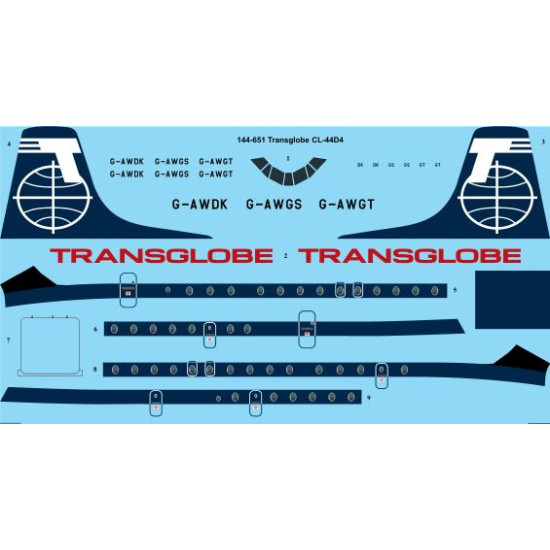 26decals 144-651 1/144 Transglobe Canadair Cl-44d-4 Laser Decal