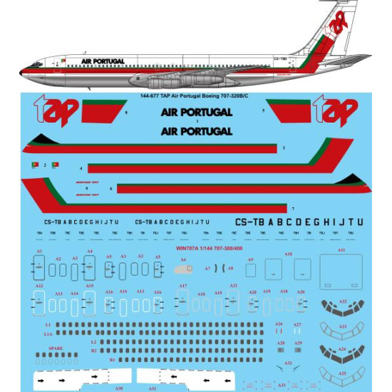 26decals 144-677 1/144 Tap Air Portugal Boeing 707-320b Laser Decal