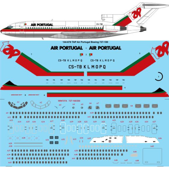 26decals 144-678 1/144 Tap Air Portugal Boeing 727-100 Laser Decal