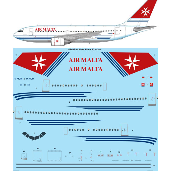26decals 144-682 1/144 Air Malta Airbus A310-200 Laser Decal