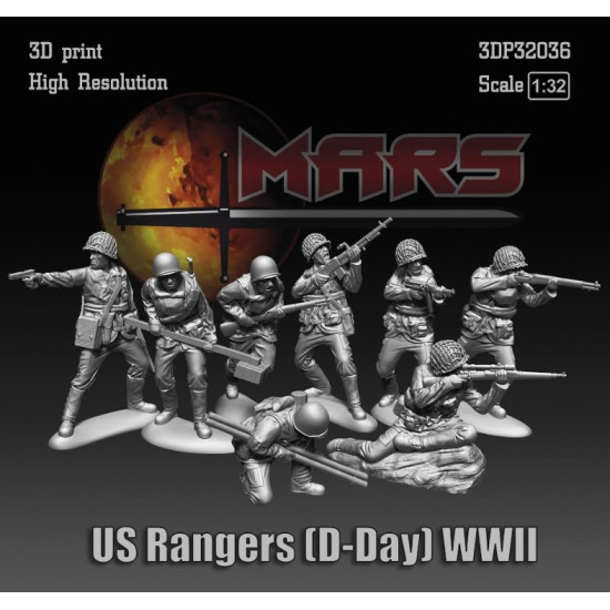 Mars Figures 3dp32036 1/32 Us Rangers D-day Wwll 3d Print High Resolution
