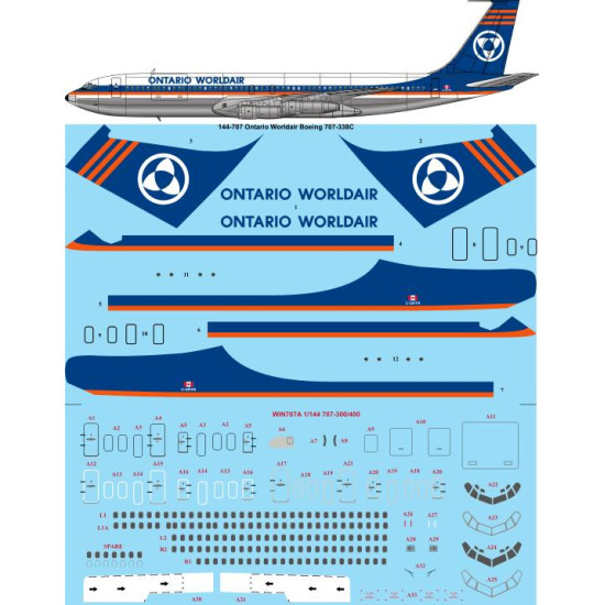 26decals 144-707 1/144 Ontario World Boeing 707-338c Laser Decal